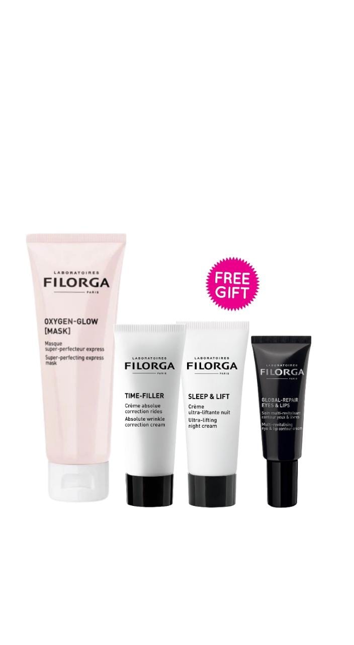 FILORGA oxygen glow mask 50ml + time filler 7 ml FREE + sleep and lift 7ml  FREE + global repair eyes 4ml FREE. - Ever Young