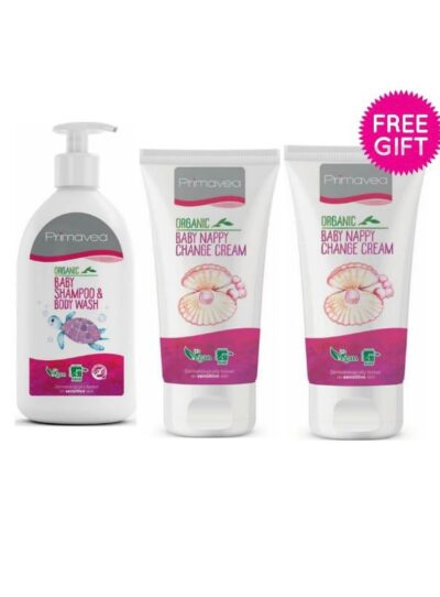 PRIMAVEA baby shampoo and body wash 500ml + baby nappy change cream 100ml + FREE baby nappy change cream 100ml