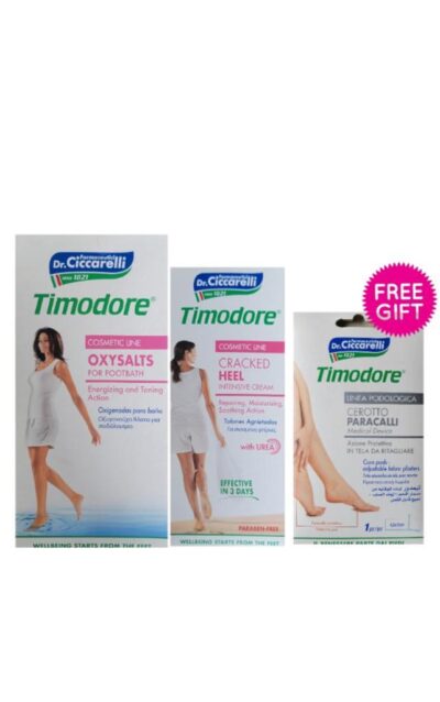 TIMODORE cracked heel intensive cream 75ml + oxysalt for footbath 400g + FREE corn pad plasters