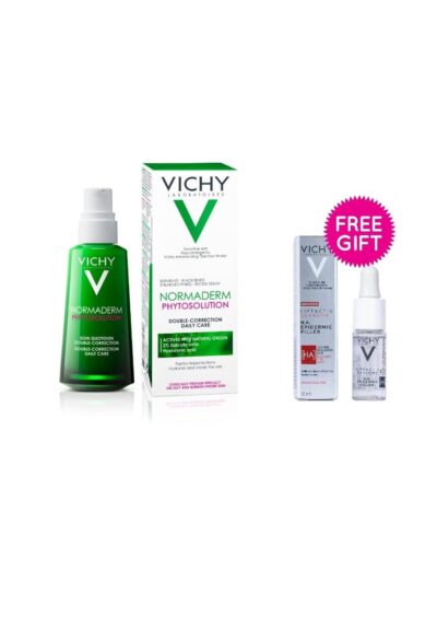 Vichy NORMADERM PHYTOSOLUTION DOUBLE CORRECTION DAILY CARE 50ML+ FREE 10ML LIFTACTIV H.A EPIDERMIC FILLER SERUM.