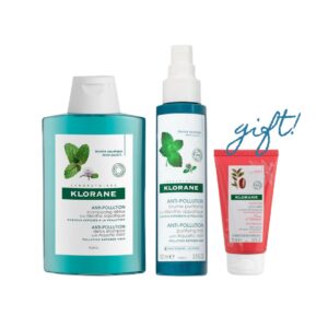 KLORANE anti pollution detox shampoo 200ml +detox spray leave-in 150ml+free nourishing body lotion 75ml