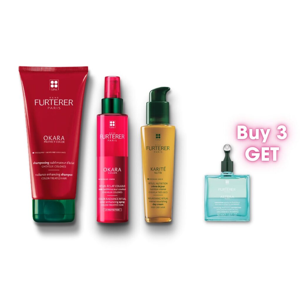 Rene Furterer OKARA PROTECT COLOR LEAVE IN SPRAY 150 ML + OKARA PROTECT COLOR SHAMPOO 200 ML + KARITÉ INTENSE NOURISHING DAY CREAM LEAVE IN + ASTERA FLUID GIFT