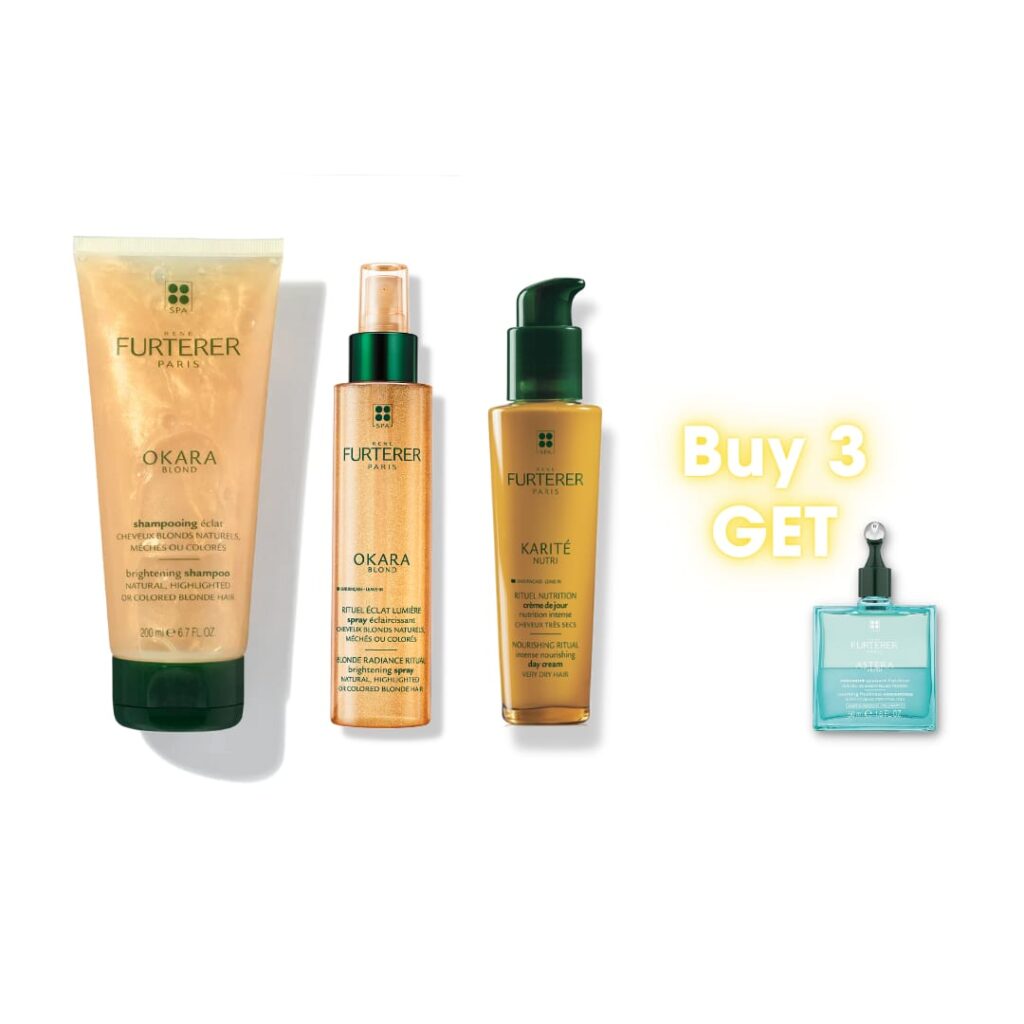 Rene Furterer OKARA ACTIVE LIGHT 200ML + OKARA BLOND BRIGHTENING SPRAY 150ML + KARITÉ INTENSE NOURISHING DAY CREAM LEAVE IN 100 ML + ASTERA FLUID GIFT