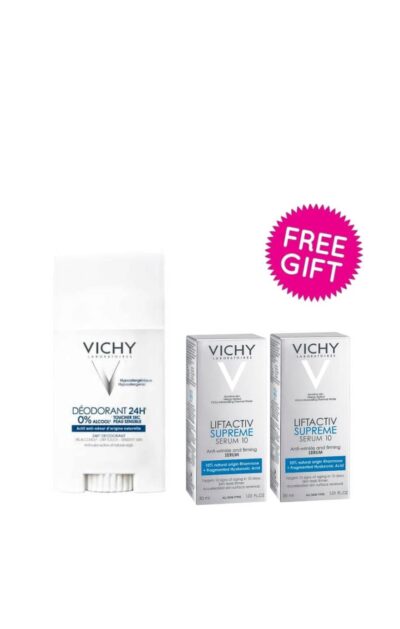 VICHY 24 HOUR DEODORANT STICK FOR SENSITIVE SKIN ALUMINIUM FREE 40ML +FREE VICHY LIFTACTIV SUPREME SERUM 10 2*3ML