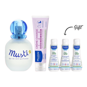 Mustela MUSTI EAU DE SOIN SPRAY 50ML + Mustela VITAMIN BARRIER CREAM 50ML+ (50ML GEL LAVANT DOUX+50ML EAU NETTOYANTE+50ML HYDRA BEBE )GIFT