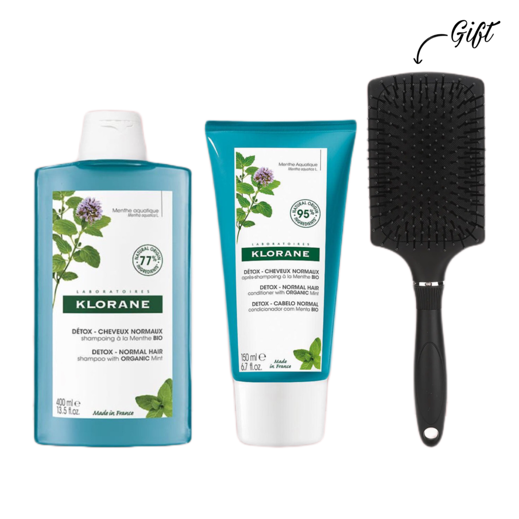 Klorane SHAMPOO MINT 200ML +Klorane CONDITIONER MINT 150ML+ HAIR BRUSH FOR FREE