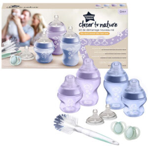 Tommee Tippee 0m+ Newborn Starter Set Purple (Bottles, Brush, Pacifiers, Teats)