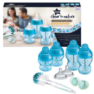 Tommee Tippee 0m+ Newborn Starter Set Advanced Anti Colic Blue(Bottles, Brush, Pacifiers, Teats)