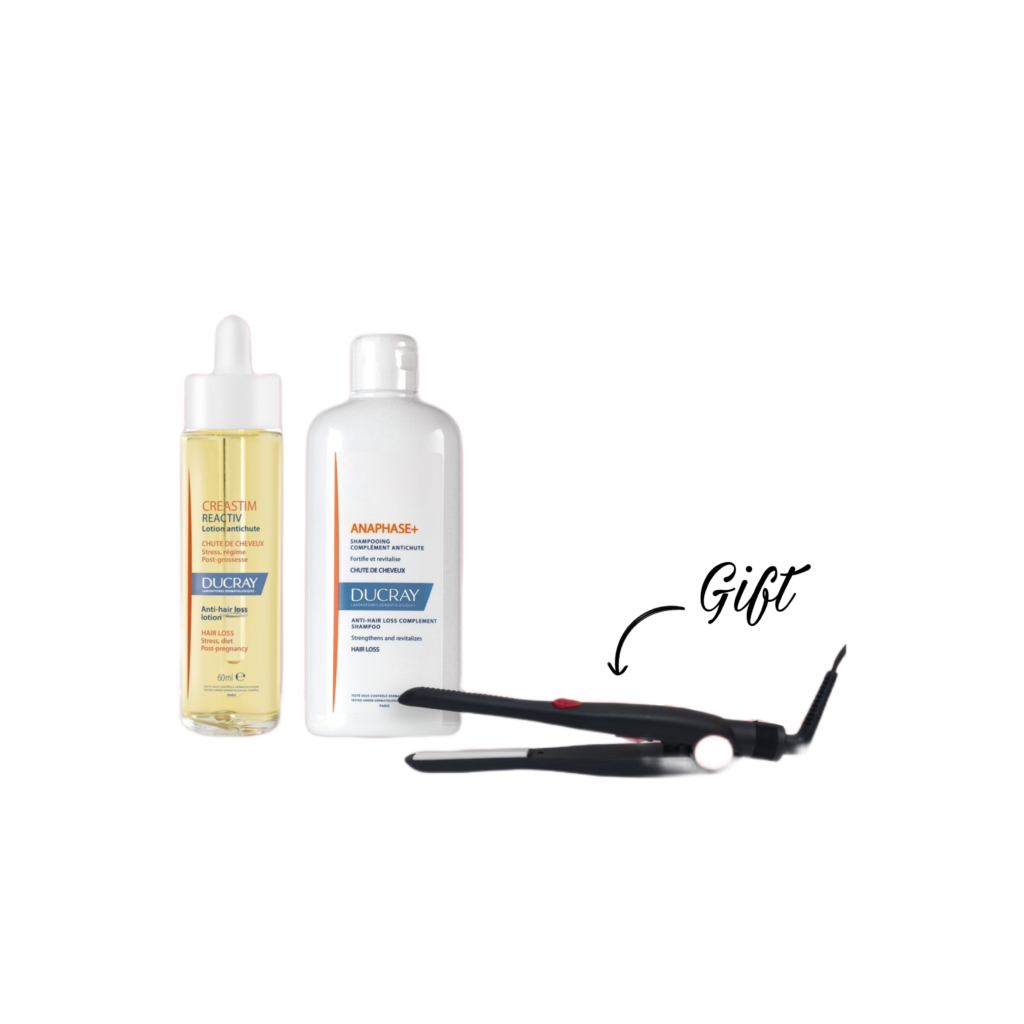 Ducray CREASTIM ANTI HAIR LOSS LOTION 60ML+Ducray ANAPHASE ANTI-HAIR LOSS SHAMPOO 400ML +FREE HAIR STRAIGHTENER