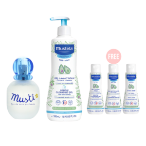 Mustela GENTLE 2 IN 1 CLEANSING GEL 500ML+Mustela MUSTI EAU DE SOIN SPRAY 50ML+FREE 100ML GENTLE CLEANSING 2IN1 + FREE 100ML EAU NETTOUYANTE + FREE 100 ML HYDRA BEBE