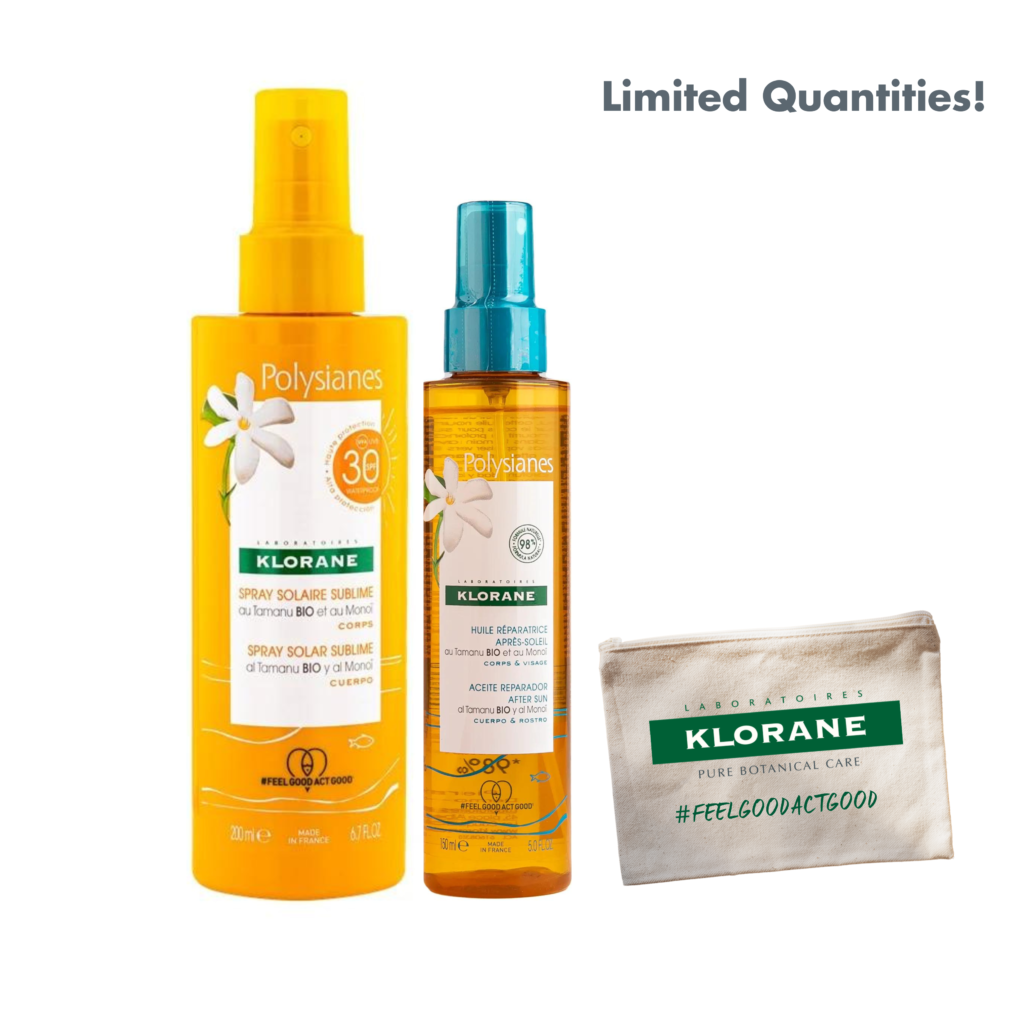 KLORANE POLYSIANES AFTER SUN REPAIR OIL WITH ORGANIC TAMANU & MONOI BODY 150 ML+KLORANE POLYSIANES SUBLIMATING SUN SPRAY SPF 30 200ML + FREE POUCH