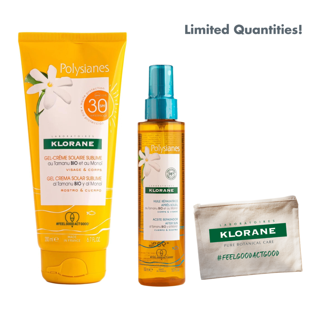 KLORANE AFTER SUN REPAIR OIL WITH ORGANIC TAMANU & MONOI BODY 150 ML+KLORANE SUBLIMATING SUN GEL-CREAM SPF 30 150ML + FREE POUCH