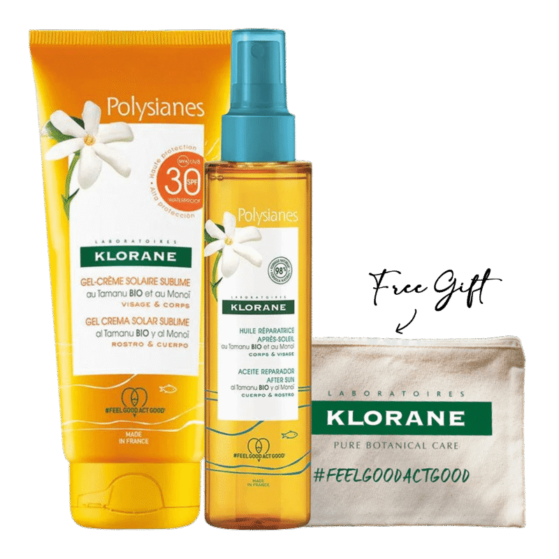 Sublime Sun Gel-Cream SPF 30 with Organic Monoi and Tamanu – 150 ml+Polysianes After-Sun Repair Oil – 150 ml + Free Gift Pouch Gift