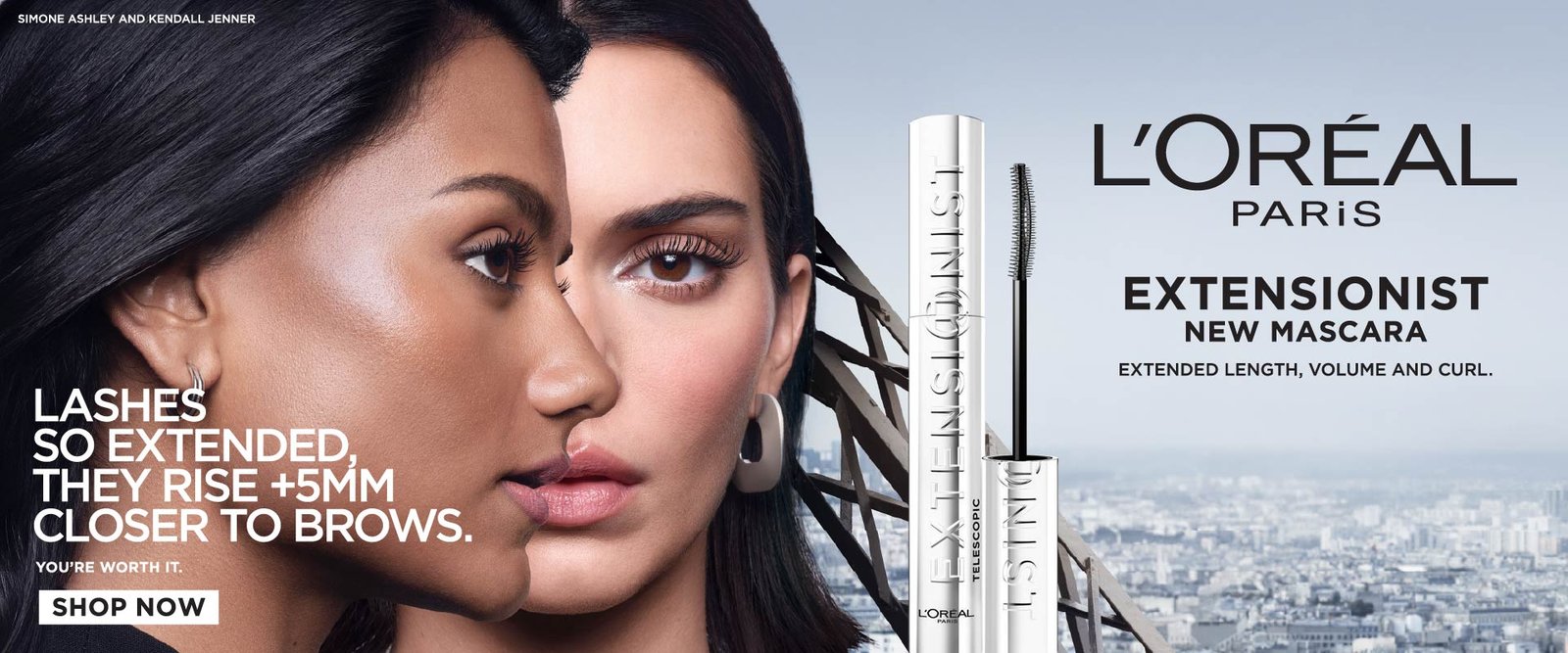 L’Oréal Paris Extensionist mascara for extended lashes with length, volume and curl effect.
